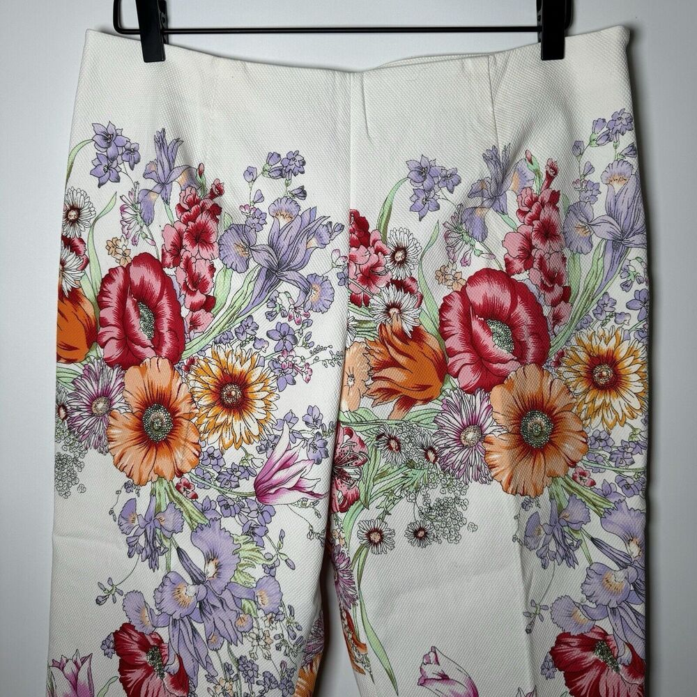 Renato Nucci Cropped Pants Womens Large White Textured Floral Made in France - Picture 3 of 14